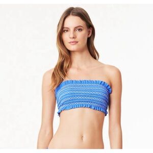 $119 Tory Burch Women's Blue Costa Smocked Bandeau Bikini Top Swimwear Size‎ XS